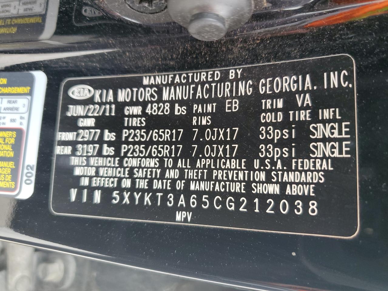 5XYKT3A65CG212038 2012 Kia Sorento Base