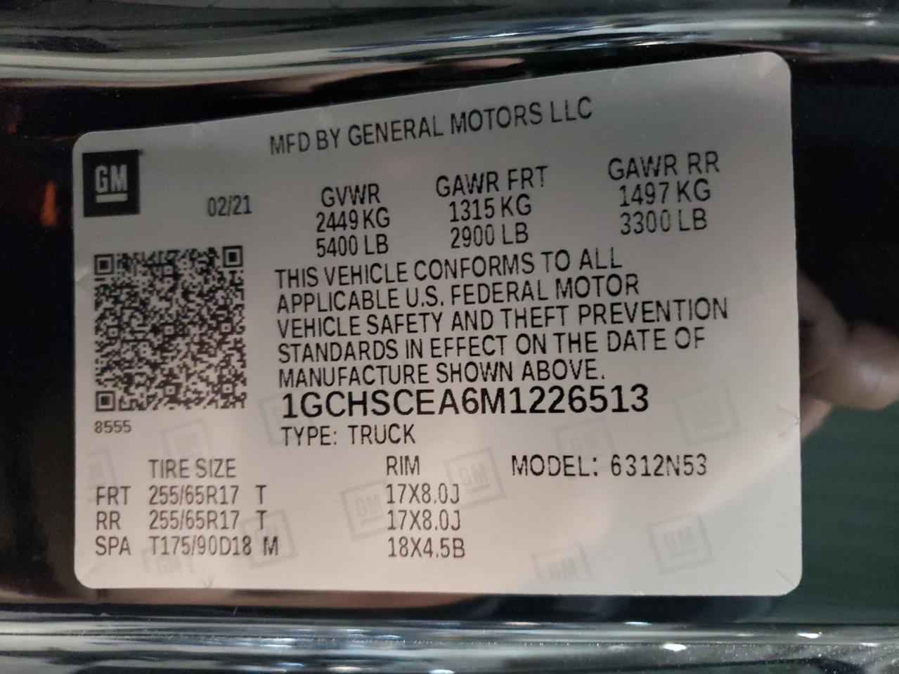 1GCHSCEA6M1226513 CHEVROLET COLORADO 2021