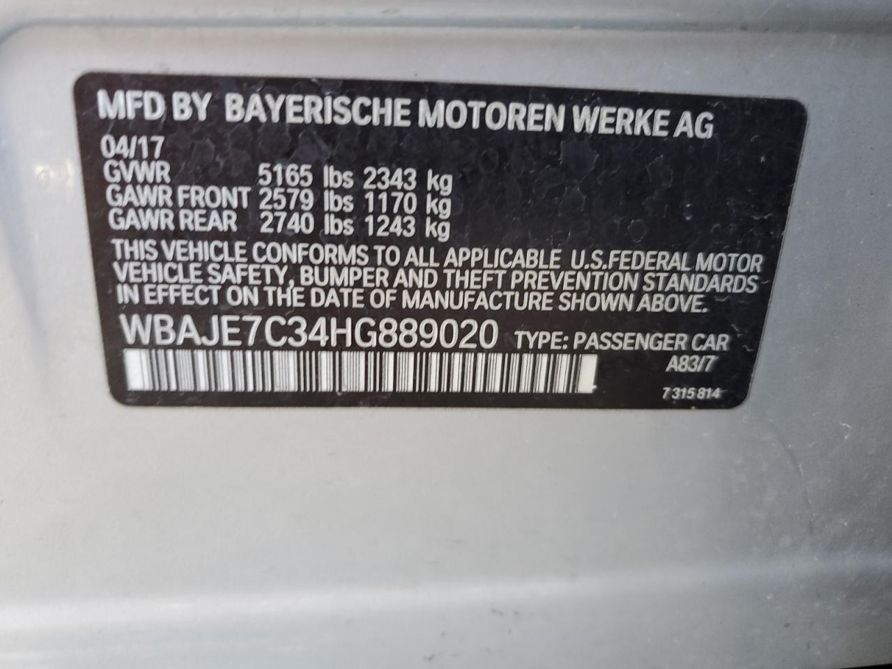 WBAJE7C34HG889020 2017 BMW 540 Xi