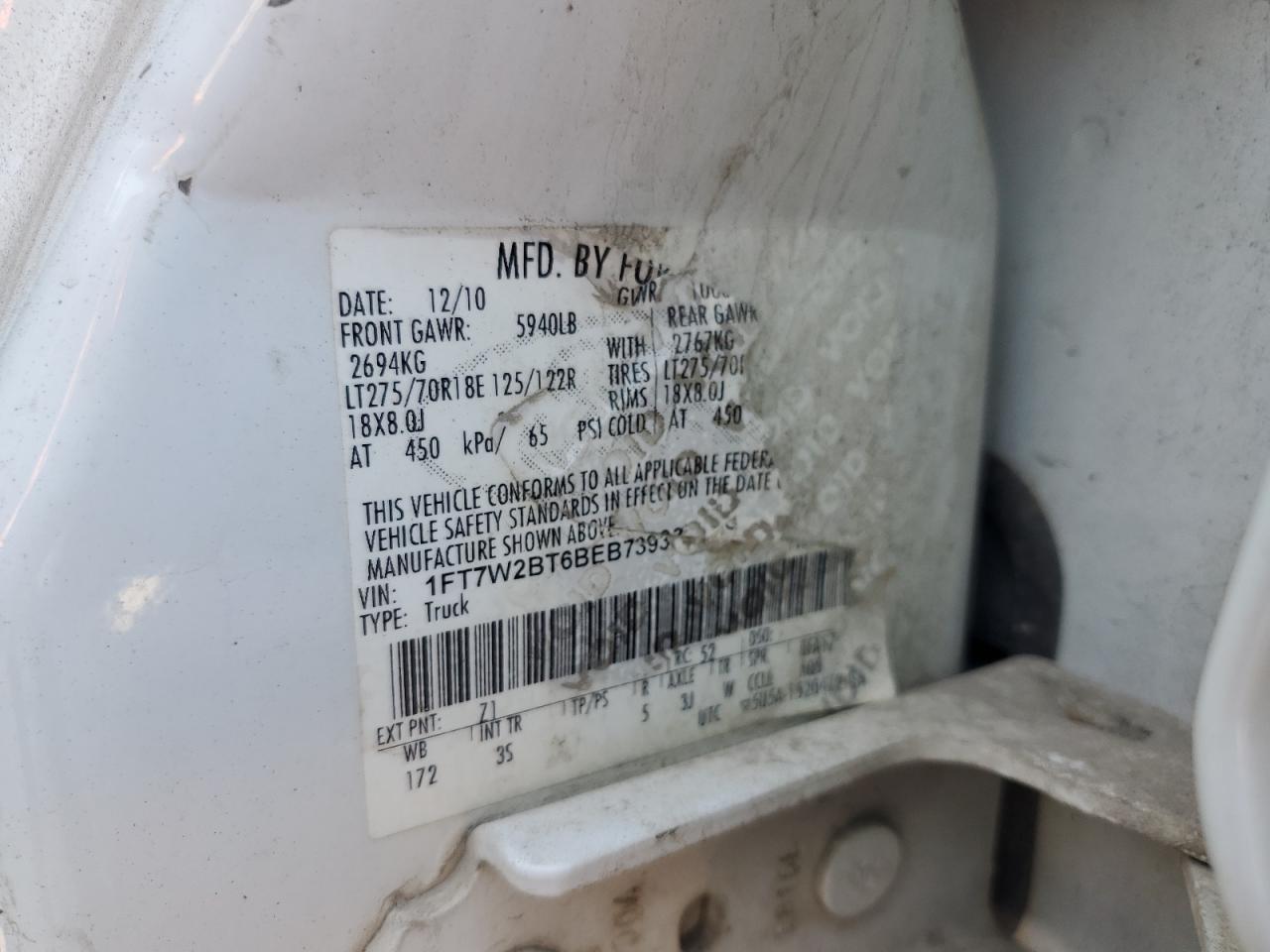 1FT7W2BT6BEB73933 2011 Ford F250 Super Duty