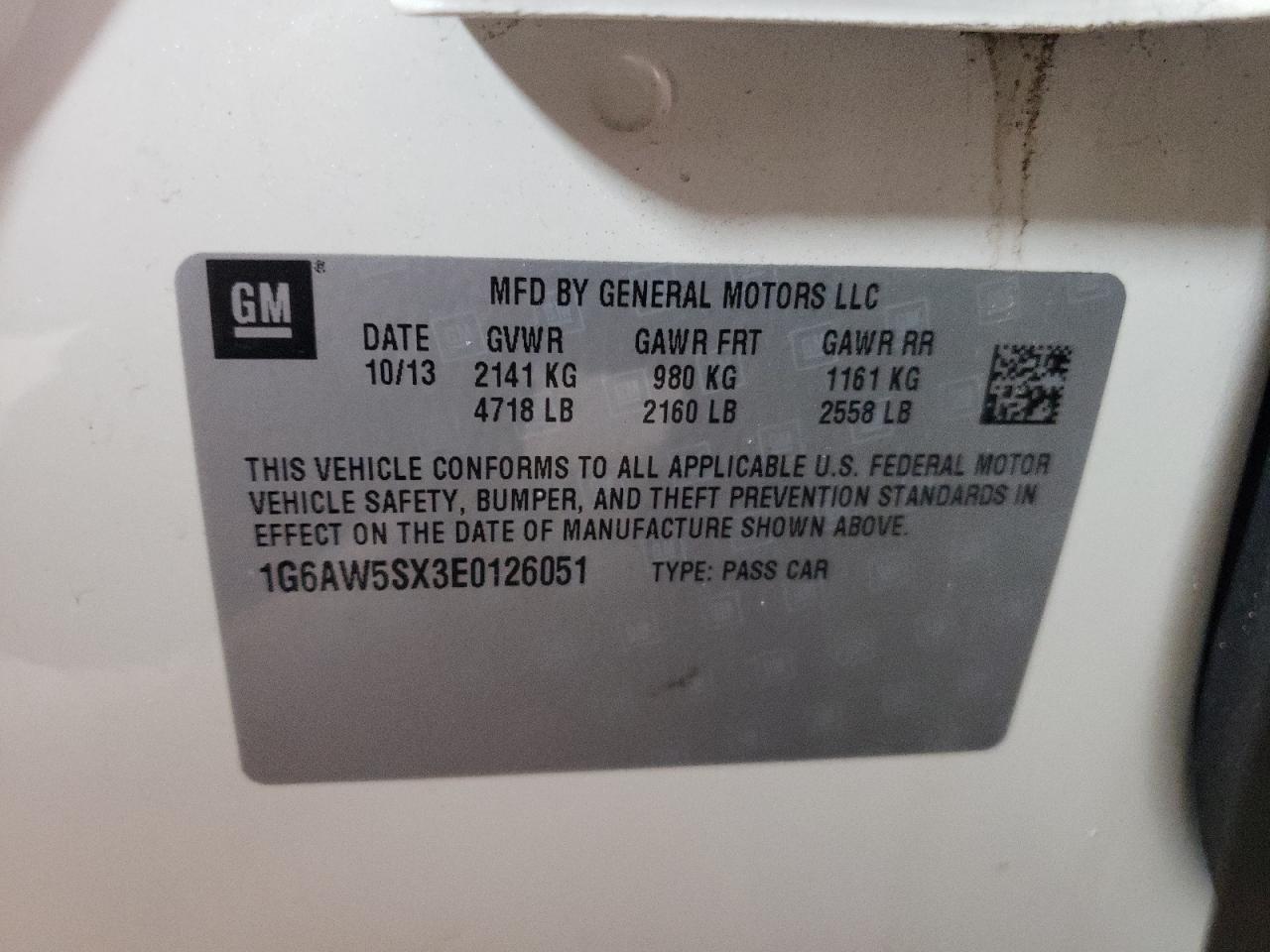 1G6AW5SX3E0126051 2014 Cadillac Cts