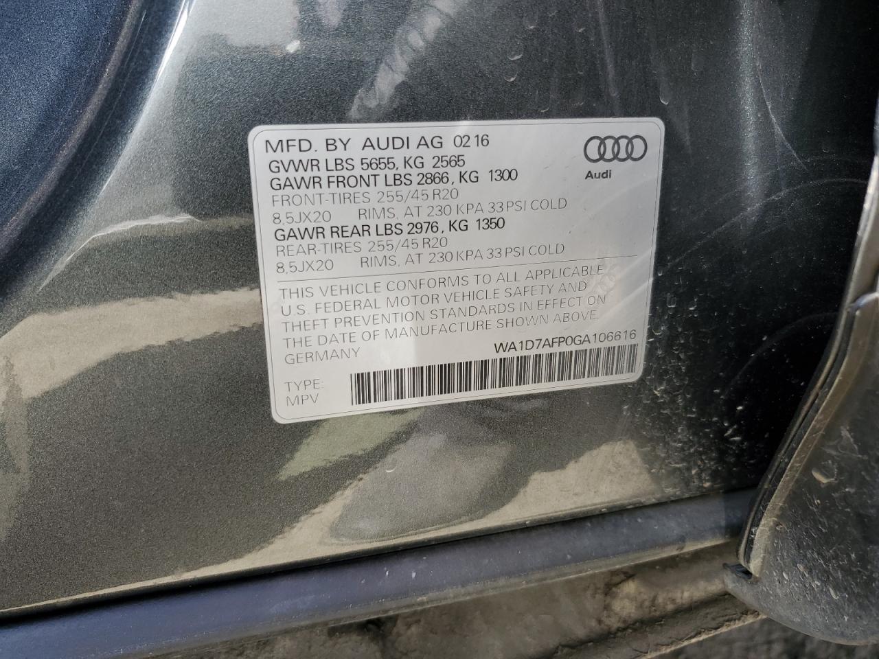 WA1D7AFP0GA106616 2016 Audi Q5 Premium Plus S-Line