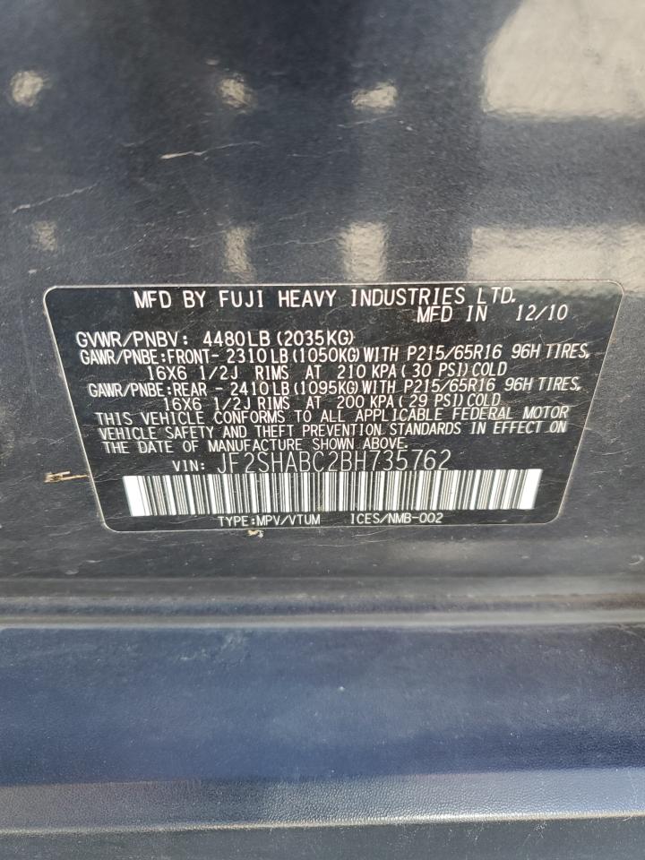JF2SHABC2BH735762 2011 Subaru Forester 2.5X