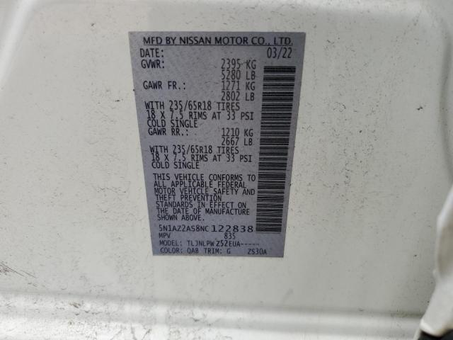 2022 Nissan Murano S VIN: 5N1AZ2AS8NC122838 Lot: 59783794