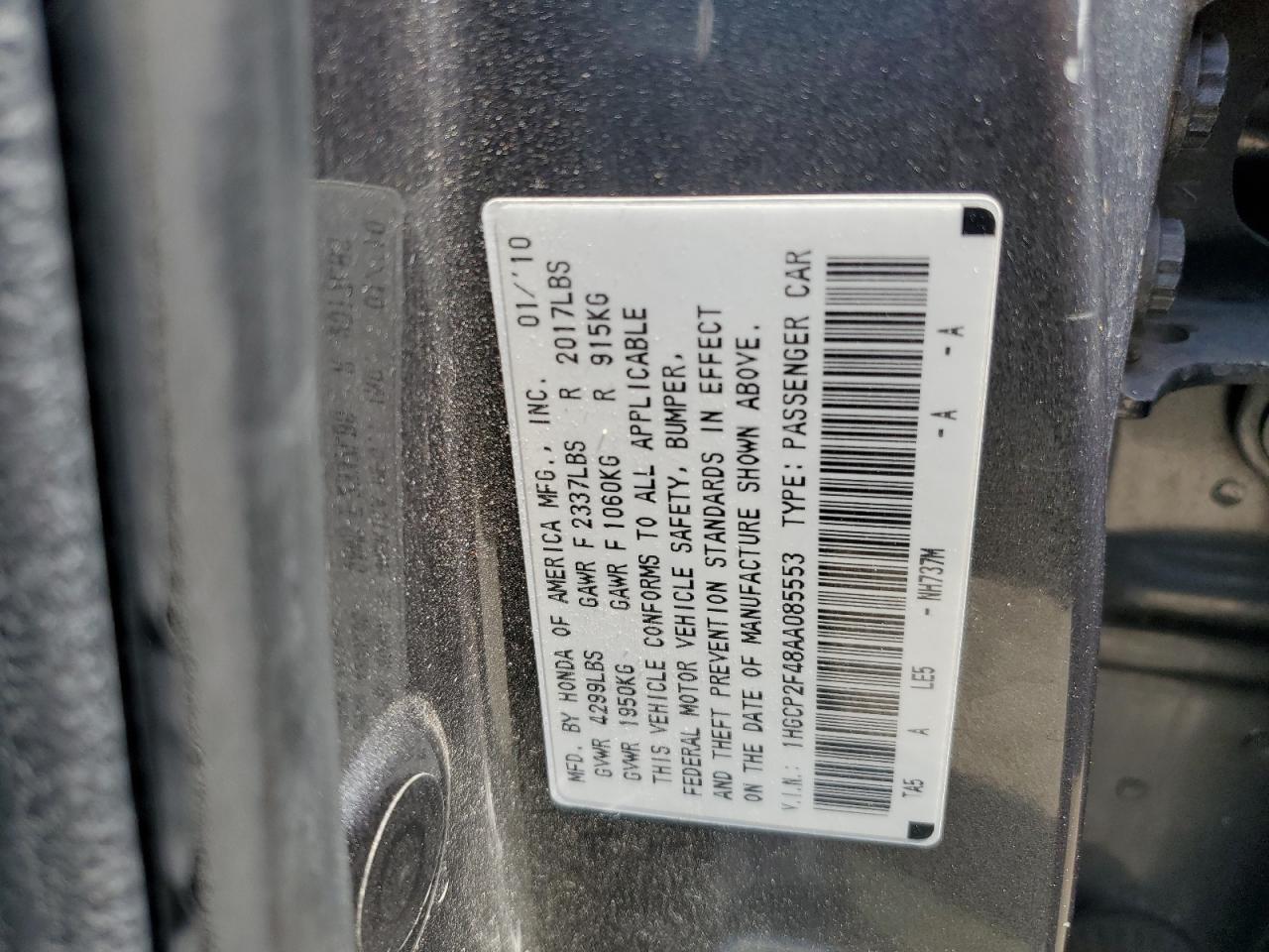 1HGCP2F48AA085553 2010 Honda Accord Lxp