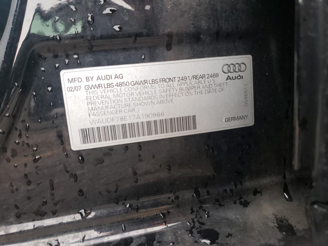 WAUDF78E17A190966 2007 Audi A4 2.0T Quattro