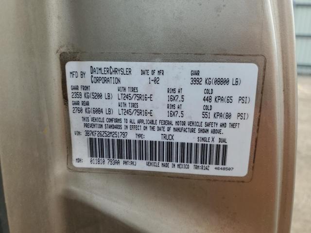 2002 Dodge Ram 2500 VIN: 3B7KF26Z52M251797 Lot: 58708764