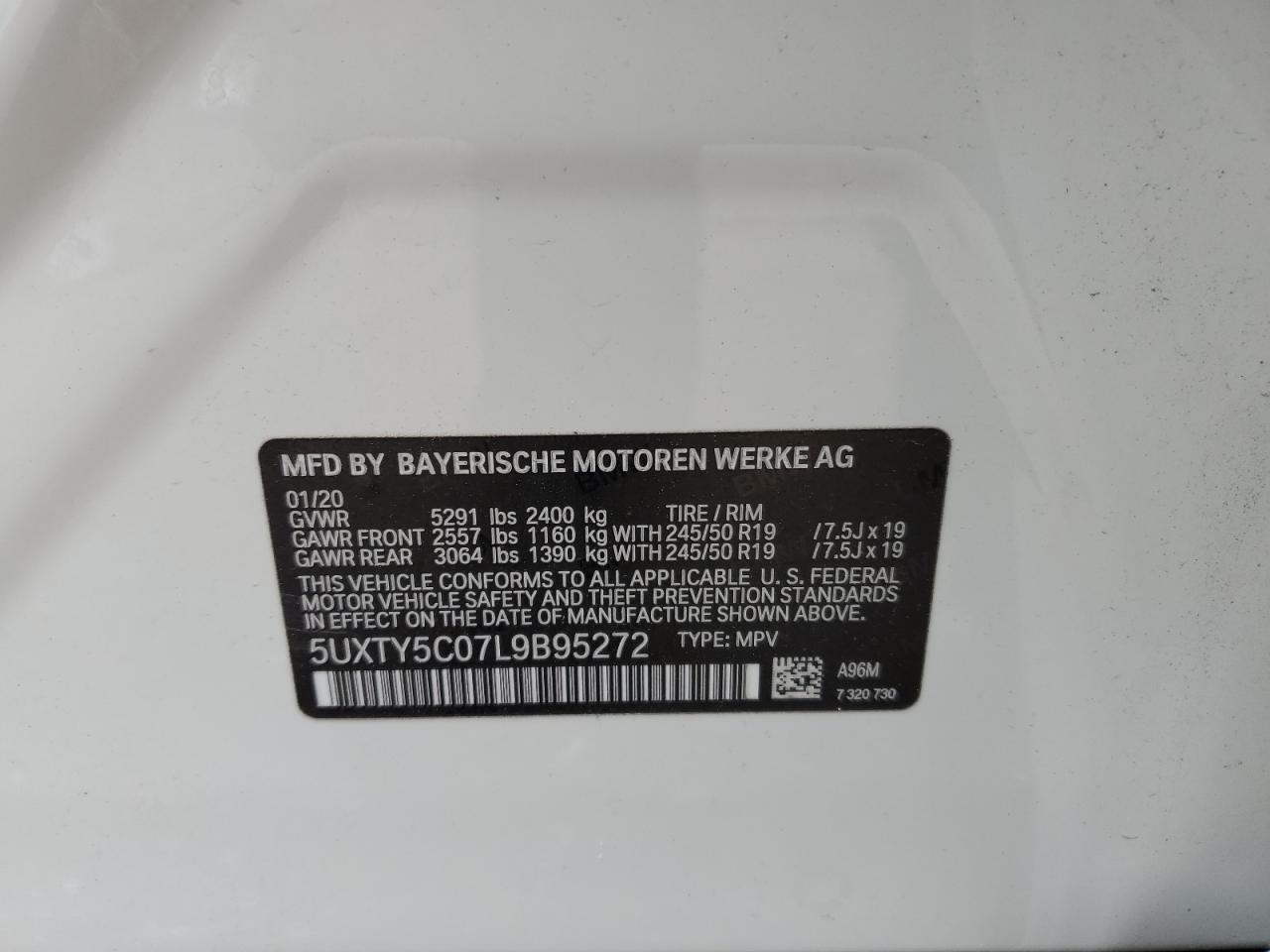 5UXTY5C07L9B95272 2020 BMW X3 xDrive30I