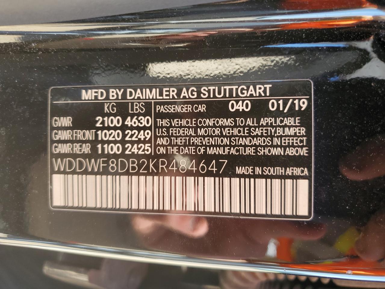 WDDWF8DB2KR484647 2019 Mercedes-Benz C 300