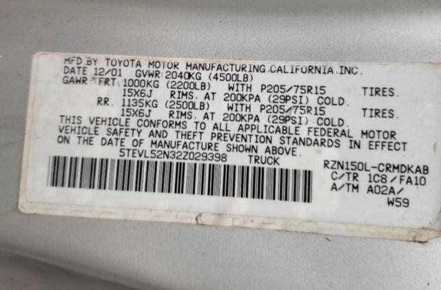 2002 Toyota Tacoma Xtracab VIN: 5TEVL52N32Z029398 Lot: 55045164