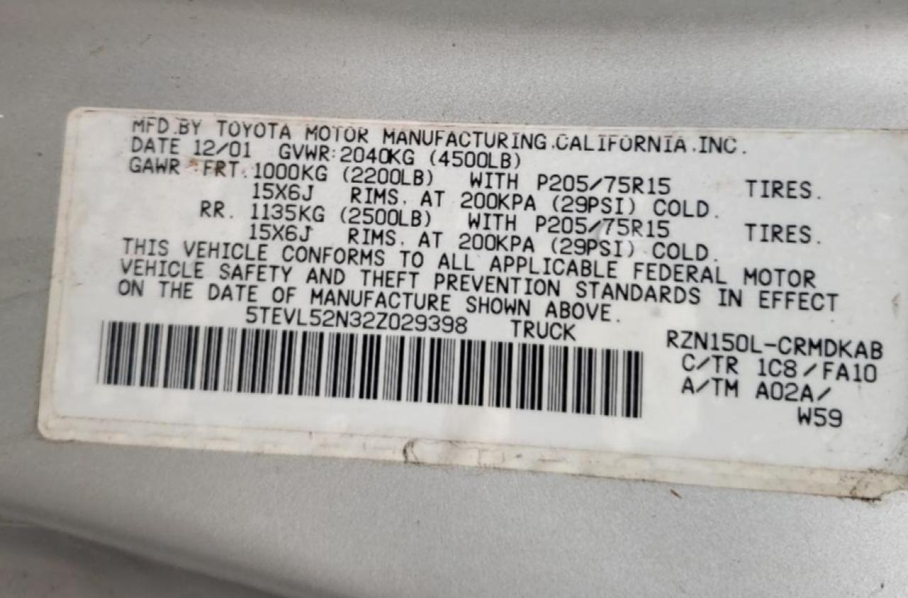 5TEVL52N32Z029398 2002 Toyota Tacoma Xtracab