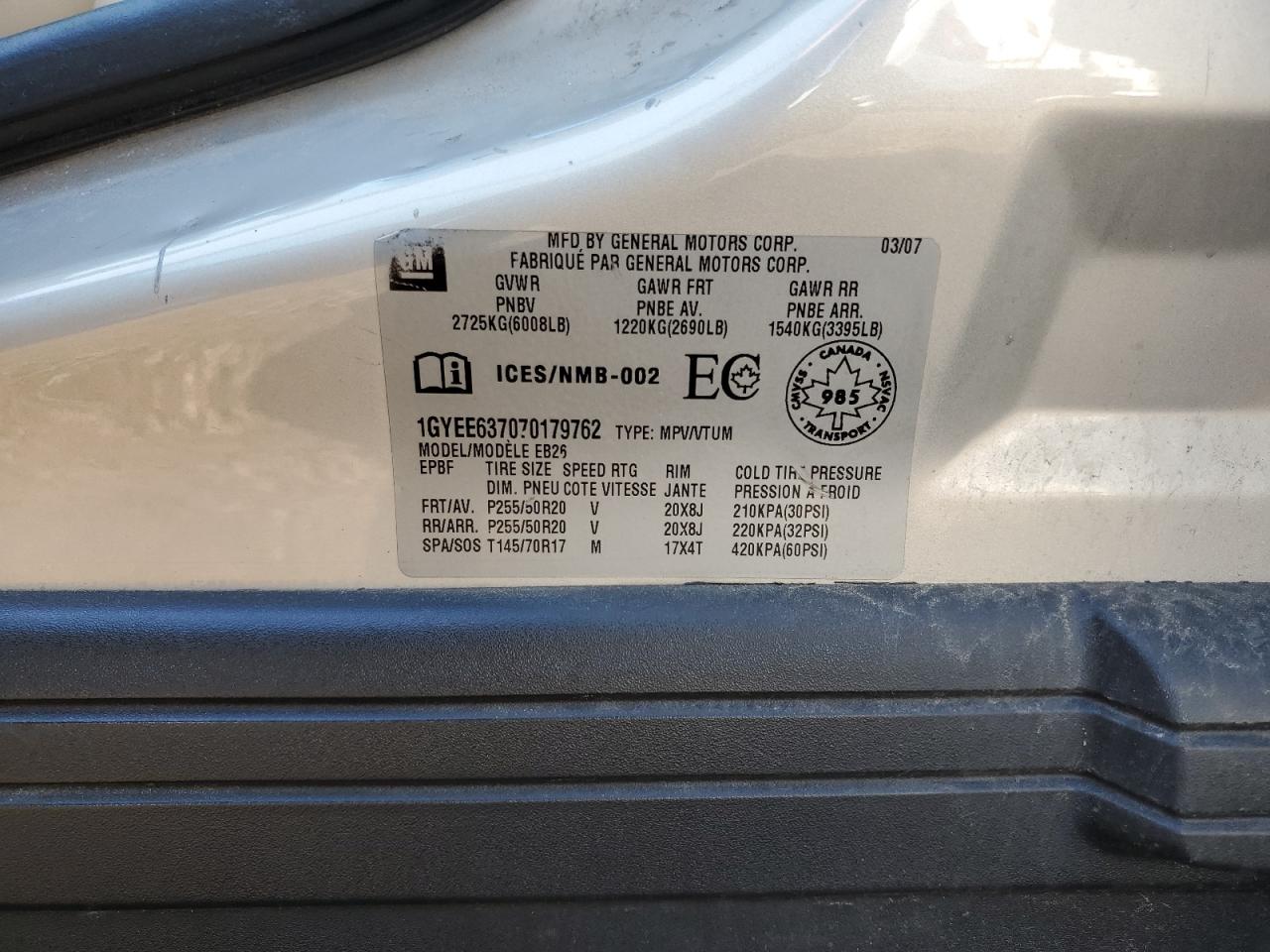 1GYEE637070179762 2007 Cadillac Srx