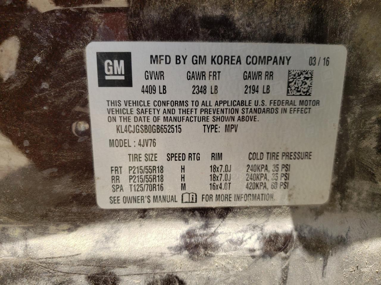 KL4CJGSB0GB652515 2016 Buick Encore