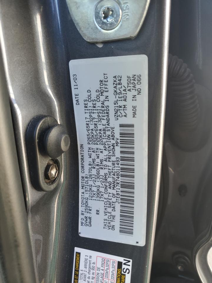 JTEBT17R748011493 2004 Toyota 4Runner Limited