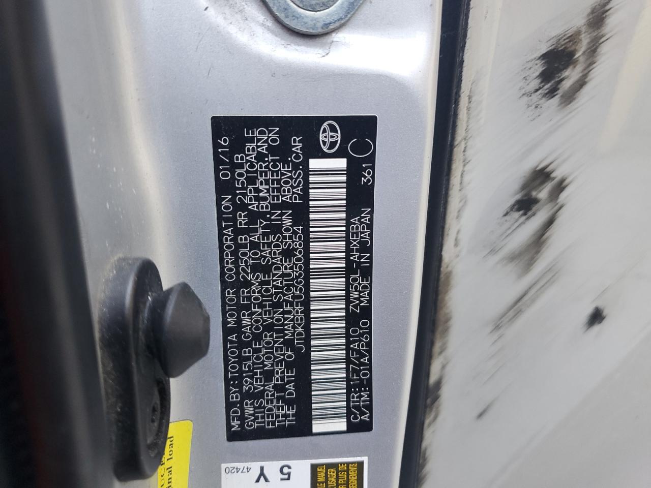 JTDKBRFU5G3506854 2016 Toyota Prius