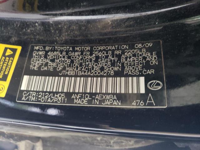 2010 Lexus Hs 250H VIN: JTHBB1BA4A2004278 Lot: 58464074