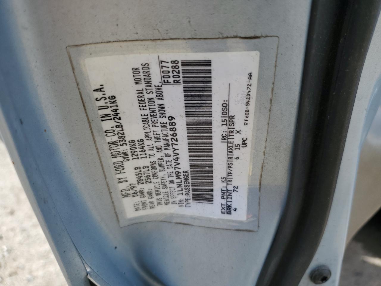 1LNLM97V4VY726889 1997 Lincoln Continental