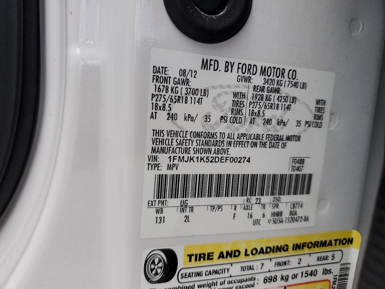 1FMJK1K52DEF00274 2013 Ford Expedition El Limited