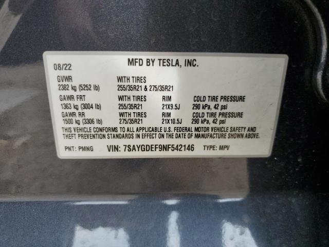 2022 Tesla Model Y VIN: 7SAYGDEF9NF542146 Lot: 57589364