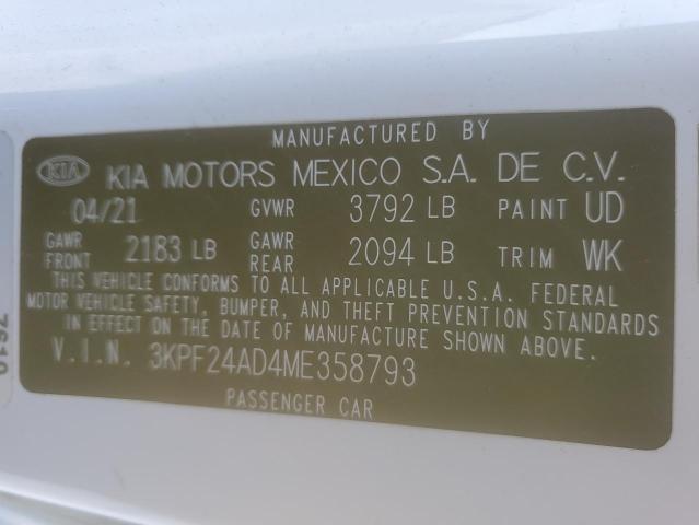 2021 Kia Forte Fe VIN: 3KPF24AD4ME358793 Lot: 59561104