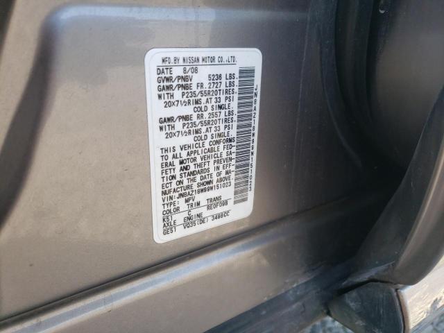 2009 Nissan Murano S VIN: JN8AZ18W99W151023 Lot: 59700274