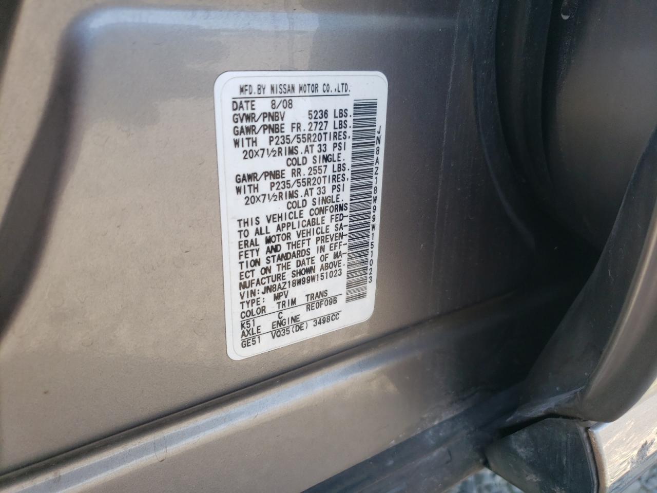 JN8AZ18W99W151023 2009 Nissan Murano S