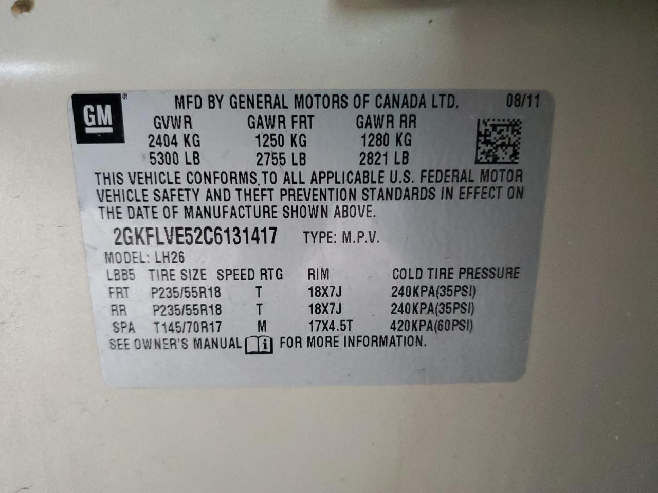 2GKFLVE52C6131417 2012 GMC Terrain Slt