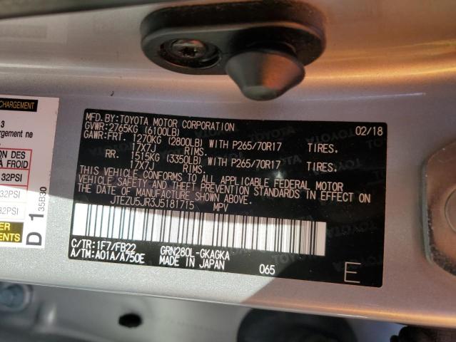 2018 Toyota 4Runner Sr5 VIN: JTEZU5JR3J5181715 Lot: 59626524