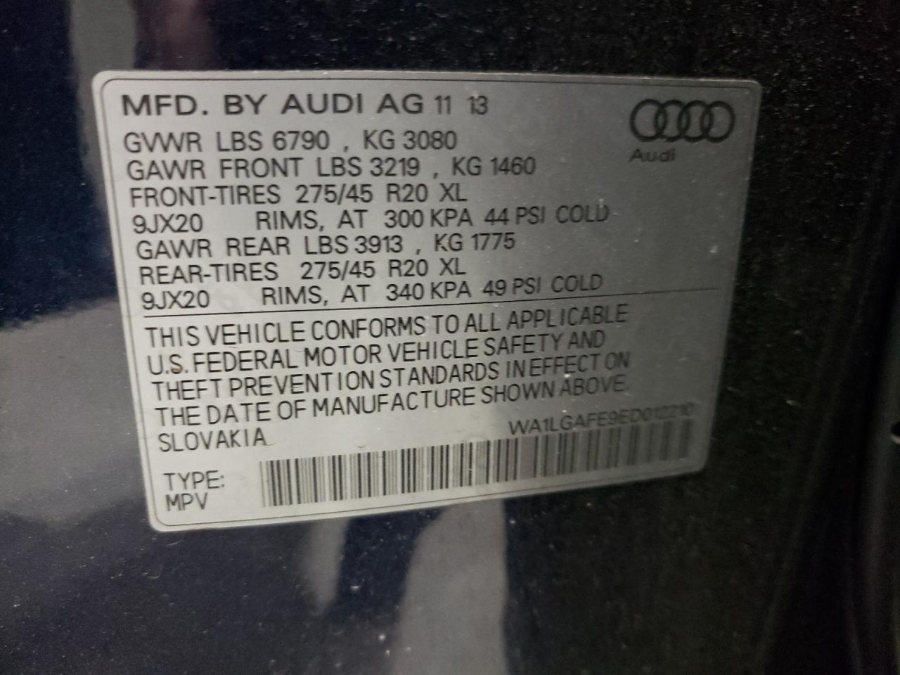 2014 Audi Q7 Premium Plus vin: WA1LGAFE9ED012210