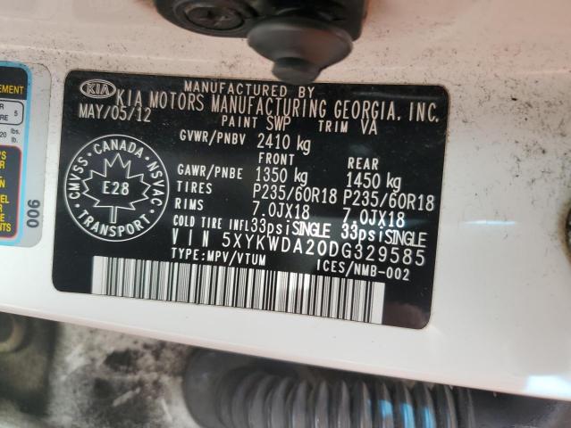 2013 Kia Sorento Sx VIN: 5XYKWDA20DG329585 Lot: 59370144