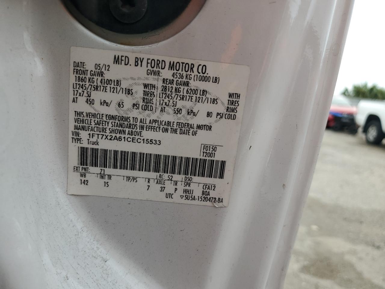 1FT7X2A61CEC15533 2012 Ford F250 Super Duty