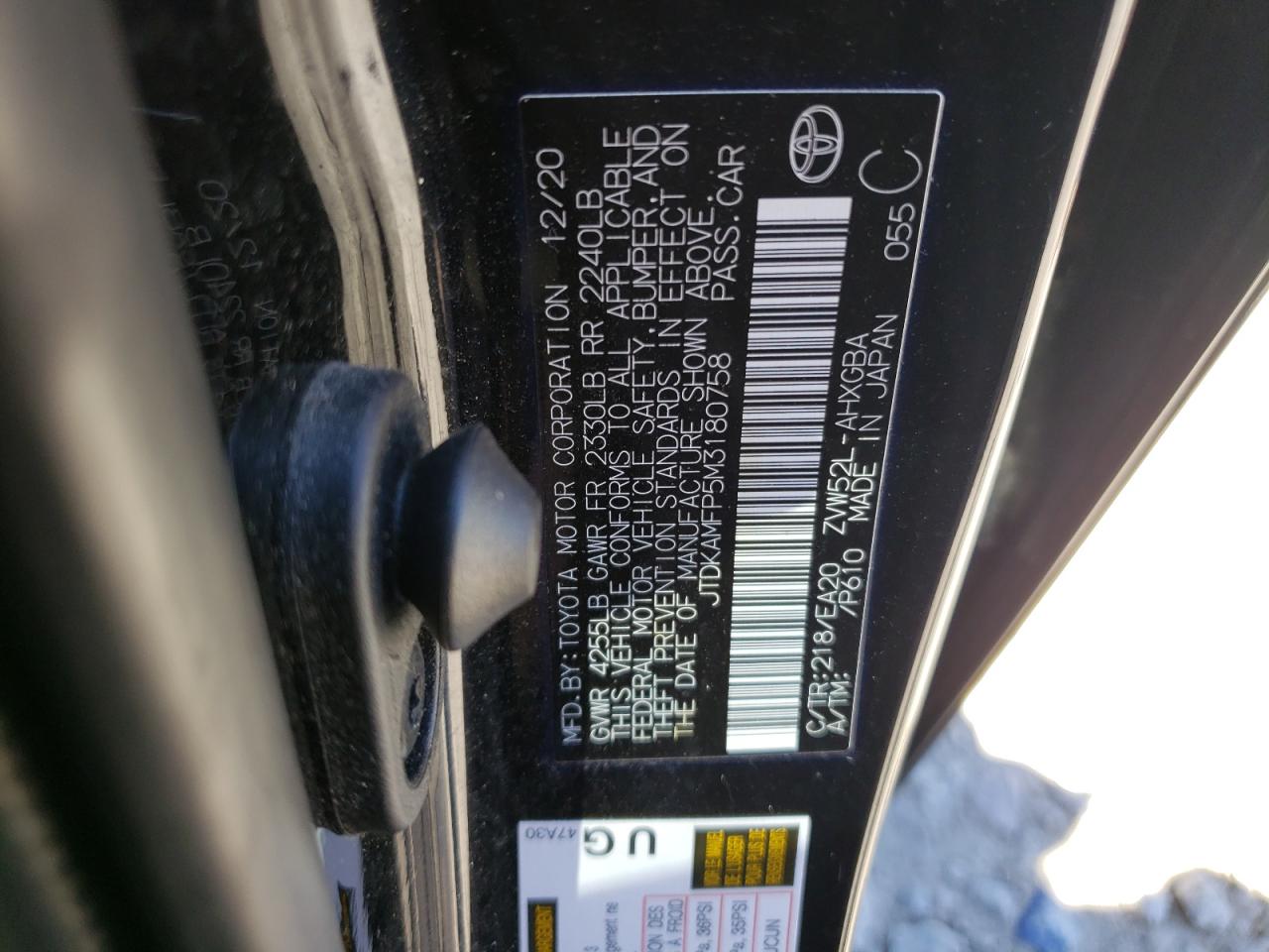 JTDKAMFP5M3180758 2021 Toyota Prius Prime Le