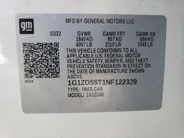 2022 Chevrolet Malibu Lt VIN: 1G1ZD5ST1NF122329 Lot: 60519034