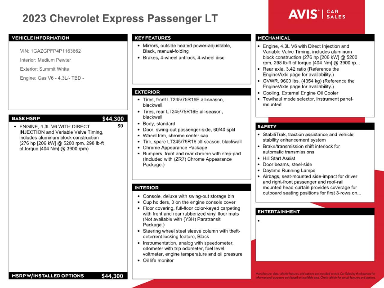 2023 Chevrolet Express G3500 Lt vin: 1GAZGPFP4P1163862