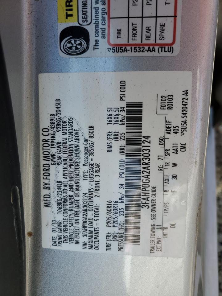 3FAHP0GA2AR303124 2010 Ford Fusion S