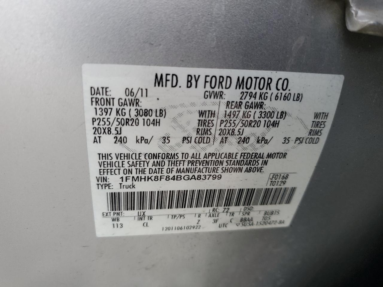 1FMHK8F84BGA83799 2011 Ford Explorer Limited