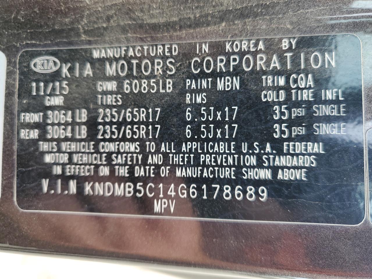 KNDMB5C14G6178689 2016 Kia Sedona Lx