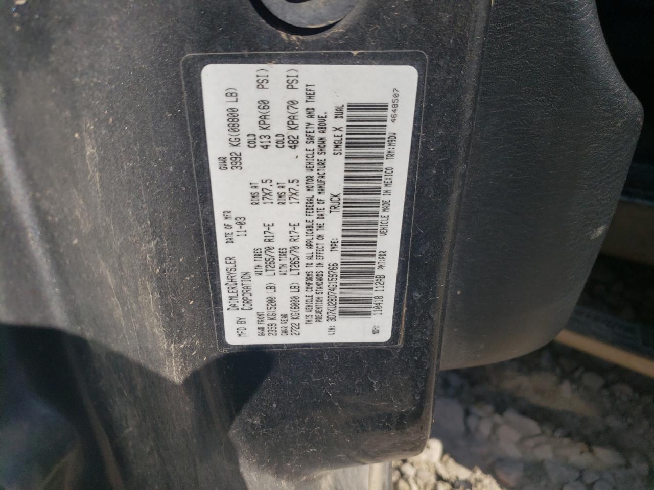 3D7KU28D74G159766 2004 Dodge Ram 2500 St