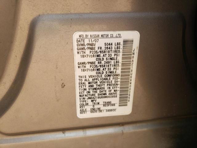 2009 Nissan Murano S VIN: JN8AZ18U89W002858 Lot: 57861484