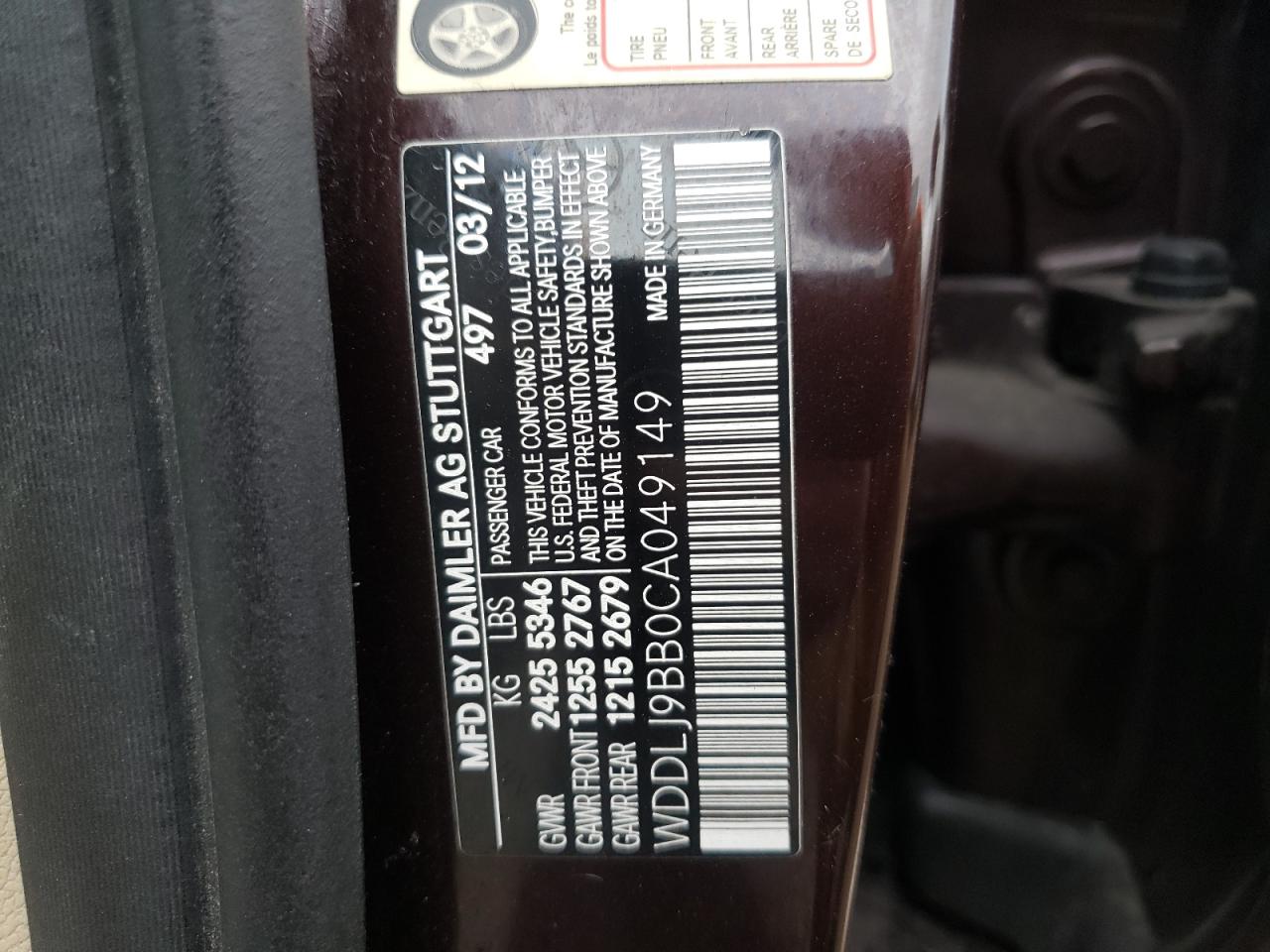 WDDLJ9BB0CA049149 2012 Mercedes-Benz Cls 550 4Matic