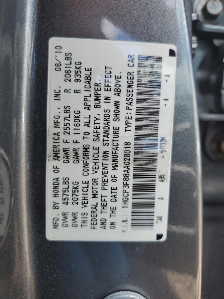 1HGCP3F88AA028018 2010 Honda Accord Exl