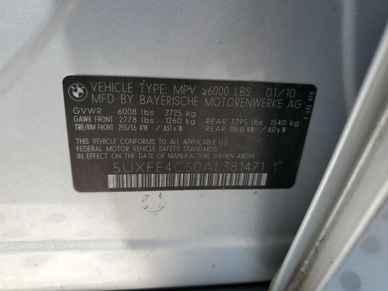 5UXFE4C50AL381471 2010 BMW X5 xDrive30I