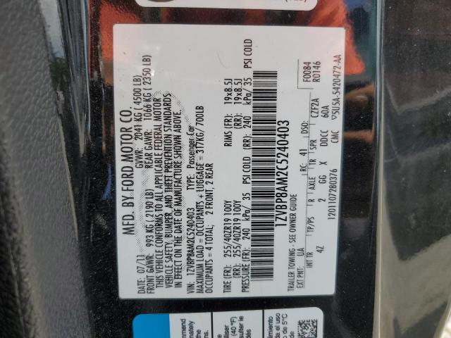 2012 Ford Mustang VIN: 1ZVBP8AM2C5240403 Lot: 59827764