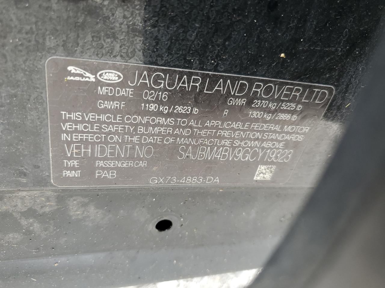 SAJBM4BV9GCY19323 2016 Jaguar Xf S