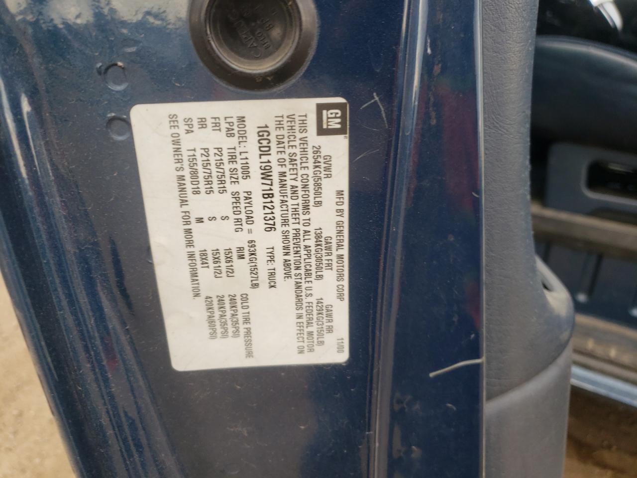 1GCDL19W71B121376 2001 Chevrolet Astro