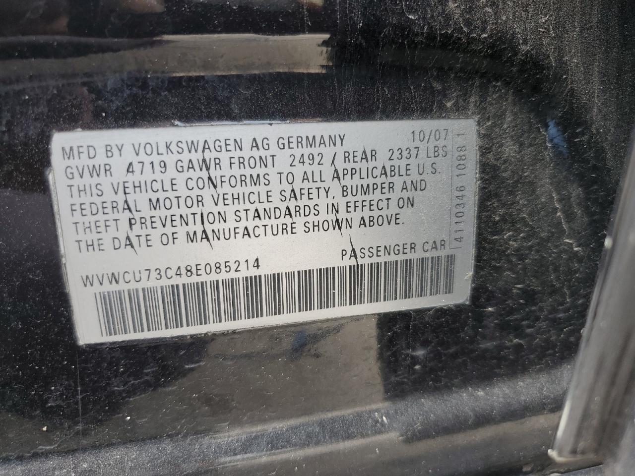 WVWCU73C48E085214 2008 Volkswagen Passat Vr6