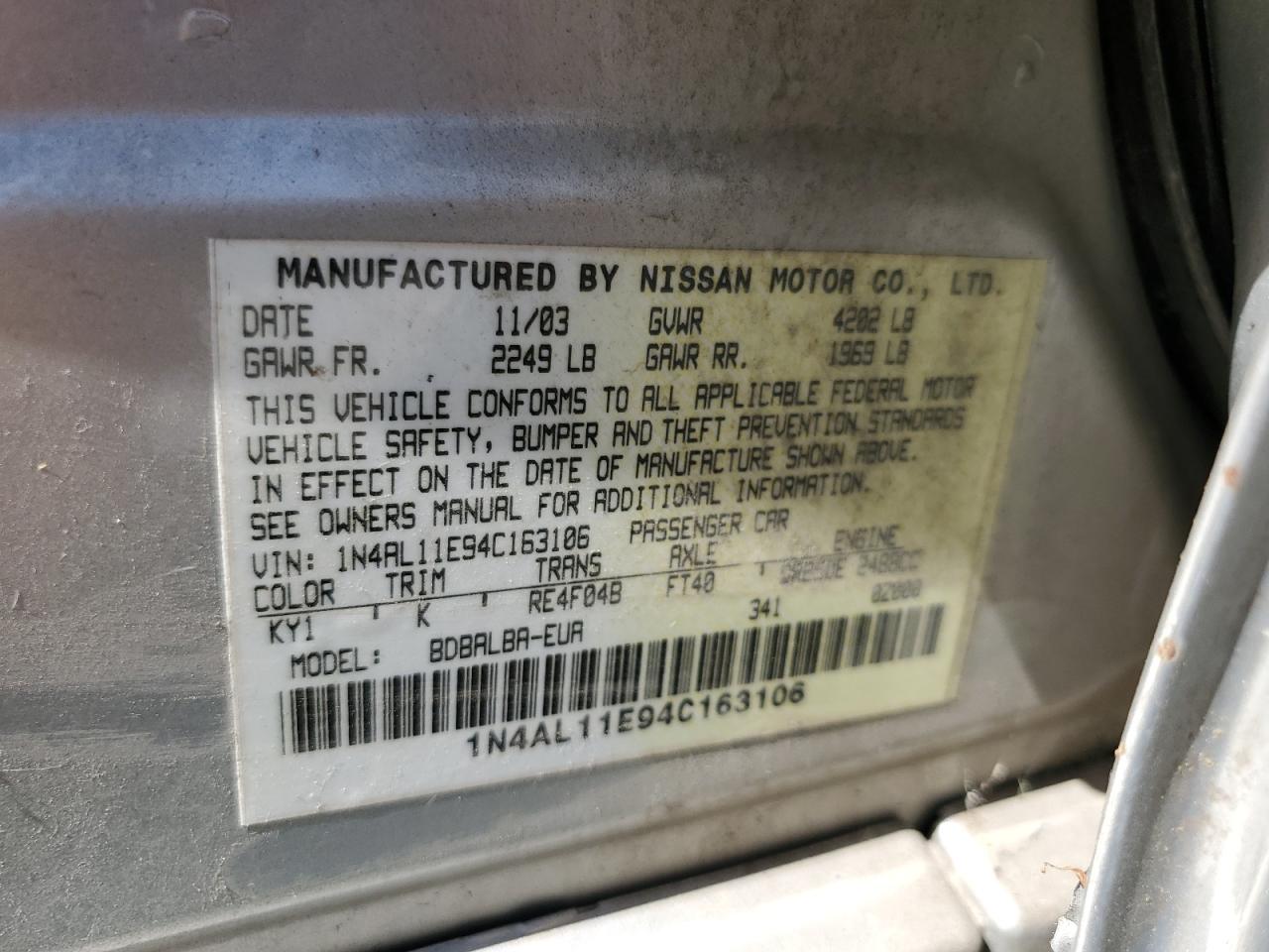 1N4AL11E94C163106 2004 Nissan Altima Base