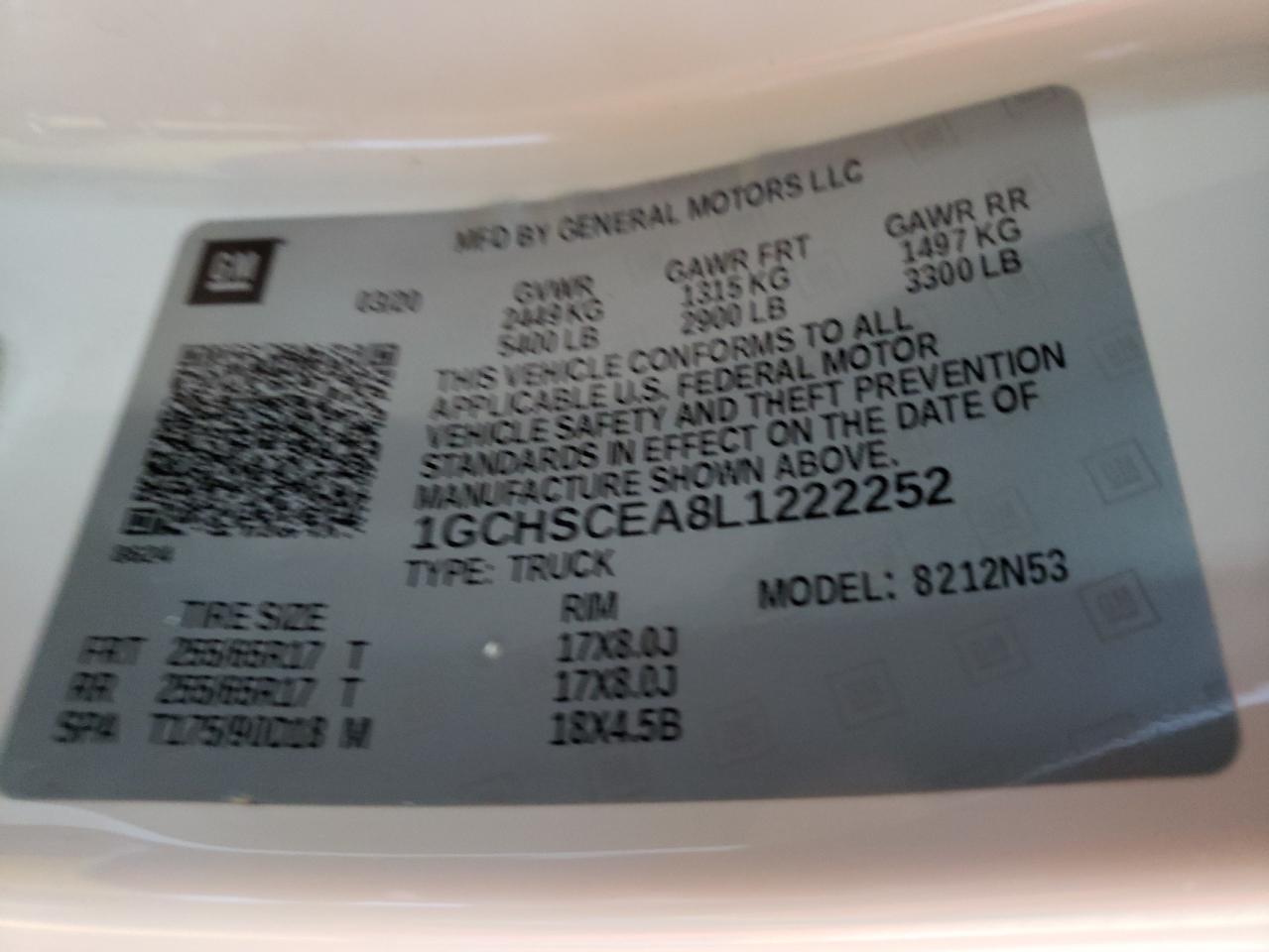 1GCHSCEA8L1222252 2020 Chevrolet Colorado Lt