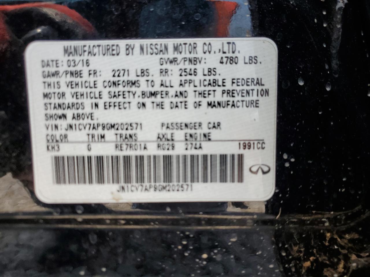 JN1CV7AP9GM202571 2016 Infiniti Q50 Base