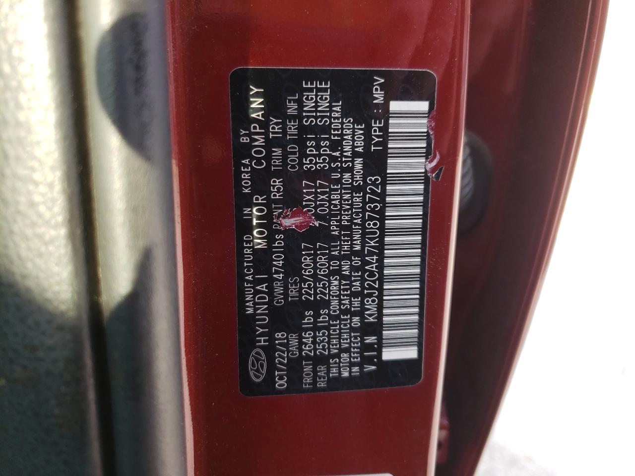 KM8J2CA47KU873723 2019 Hyundai Tucson Se